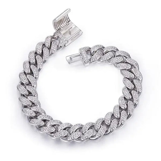 12mm Premium Sterling Silver Moissanite Iced Cuban Chain (Made To Order)
