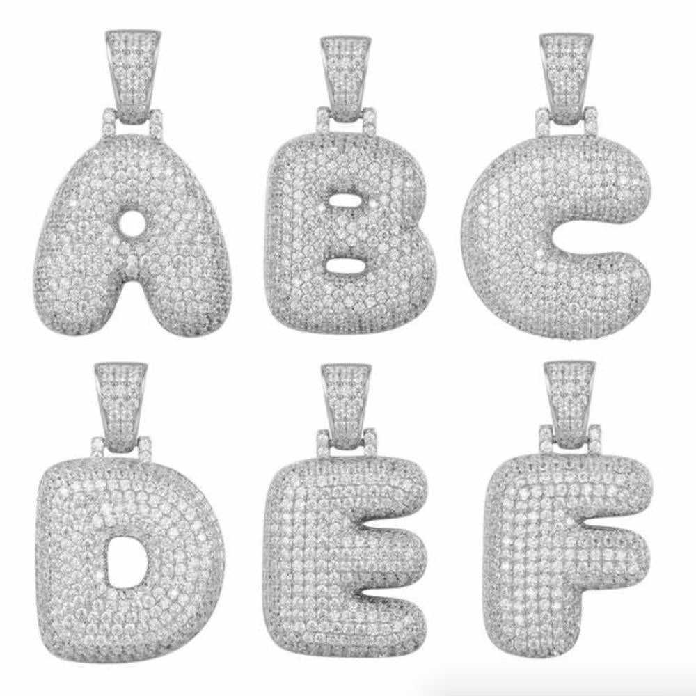 White Gold A-Z Custom Sterling Silver Bubble Letter Initial Pendant - The Gifted Few