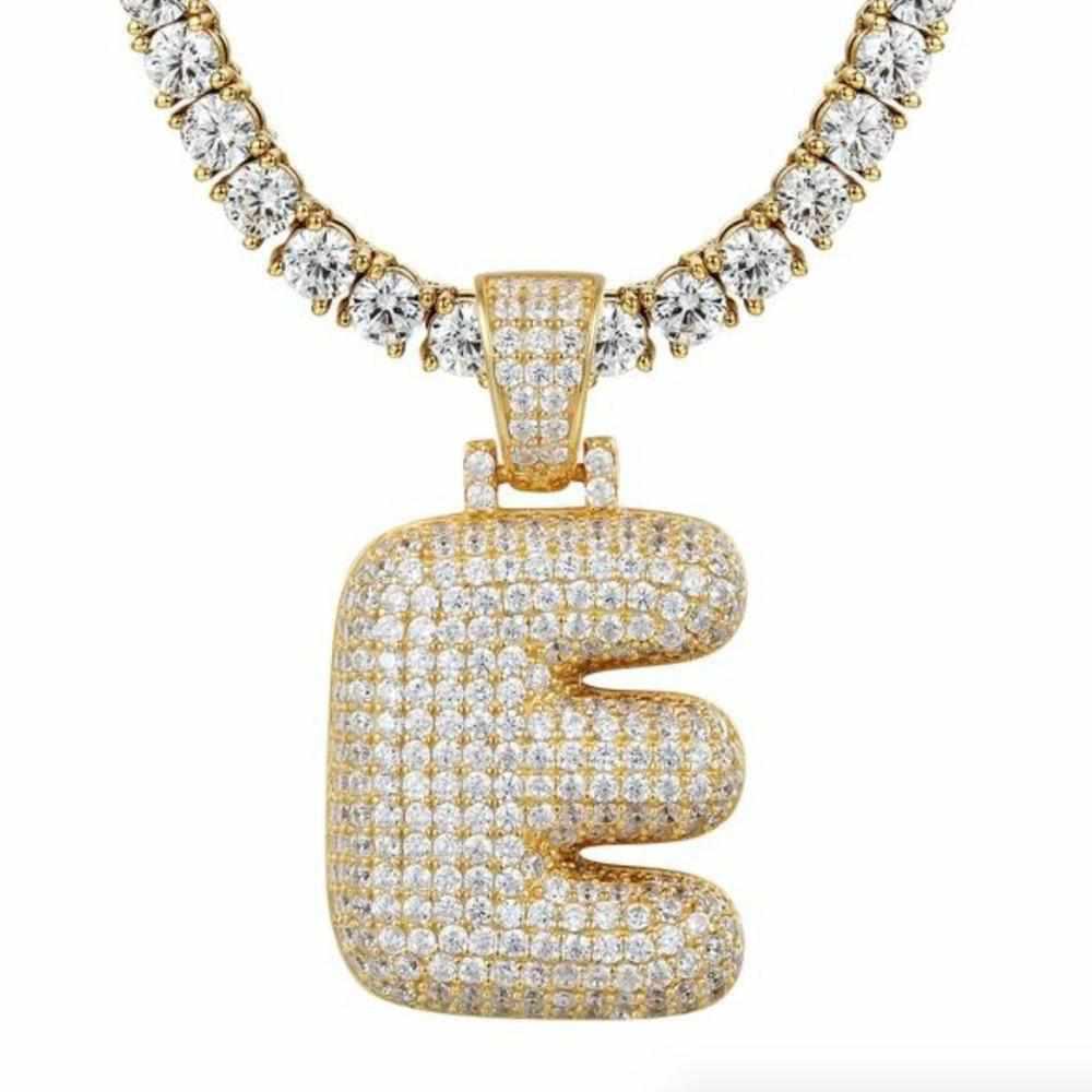 Gold A-Z Custom Sterling Silver Bubble Letter Initial Pendant - The Gifted Few