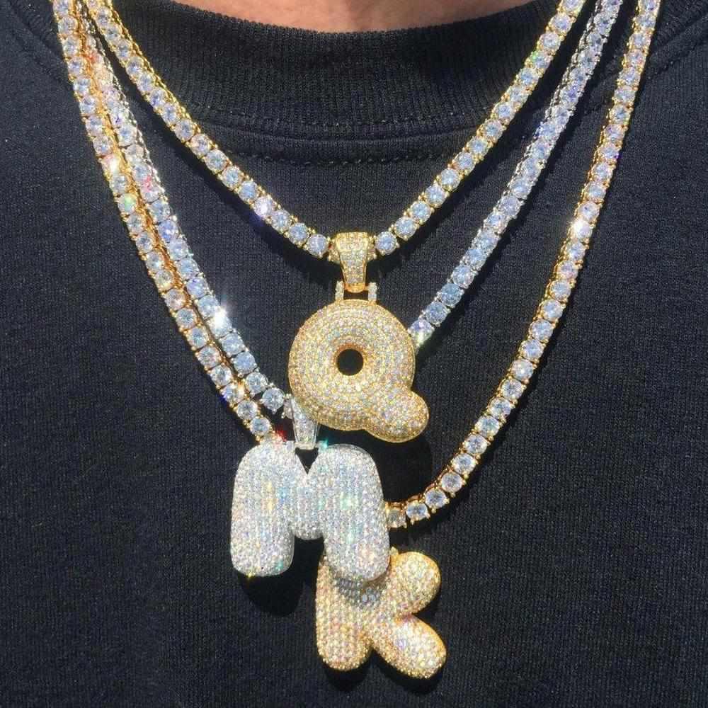 White Gold A-Z Custom Sterling Silver Bubble Letter Initial Pendant - The Gifted Few