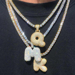 White Gold A-Z Custom Sterling Silver Bubble Letter Initial Pendant - The Gifted Few