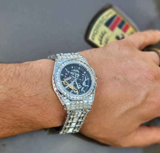 DiamondWave Fully Iced Baggett White Gold Watch