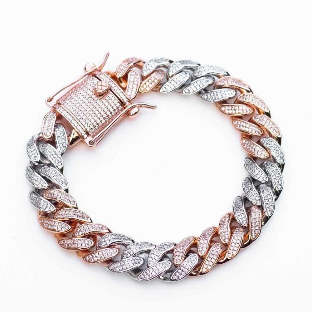 Premium Iced 12mm Two-Tone 3x3 Cuban Bracelet - (Gold/Rose Gold) - The Gifted Few