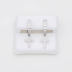 Sterling Silver Premium Iced Hoop & Cross Earrings - The Gifted Few