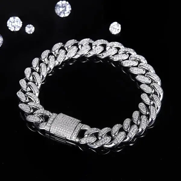 12mm Premium Sterling Silver Moissanite Iced Cuban Chain (Made To Order)