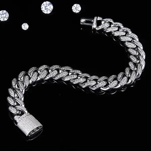 12mm Premium Sterling Silver Moissanite Iced Cuban Chain (Made To Order)
