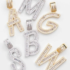 White Gold A-Z Custom Sterling Silver Baguette Initial Letter Pendant - The Gifted Few