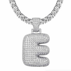 White Gold A-Z Custom Sterling Silver Bubble Letter Initial Pendant - The Gifted Few