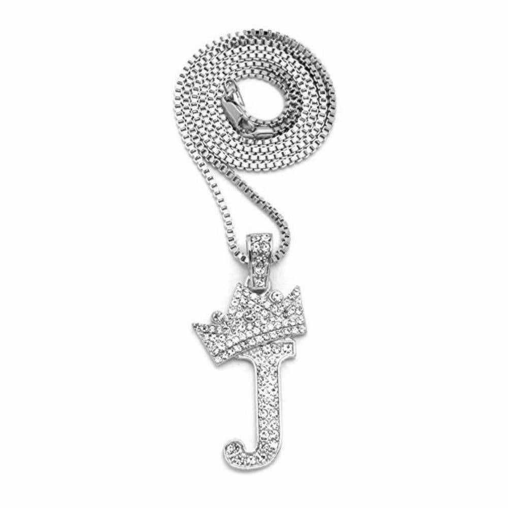 White Gold Custom Initial Letter - Iced Crown Pendant - The Gifted Few