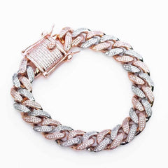 Premium Iced 12mm Two-Tone 1x1 Cuban Bracelet - (Gold/Rose Gold) - The Gifted Few