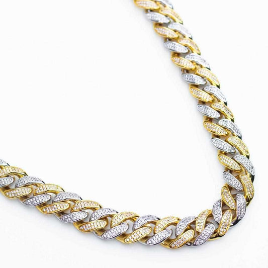 Premium Iced 12mm Two-Tone 1x1 Cuban Necklace