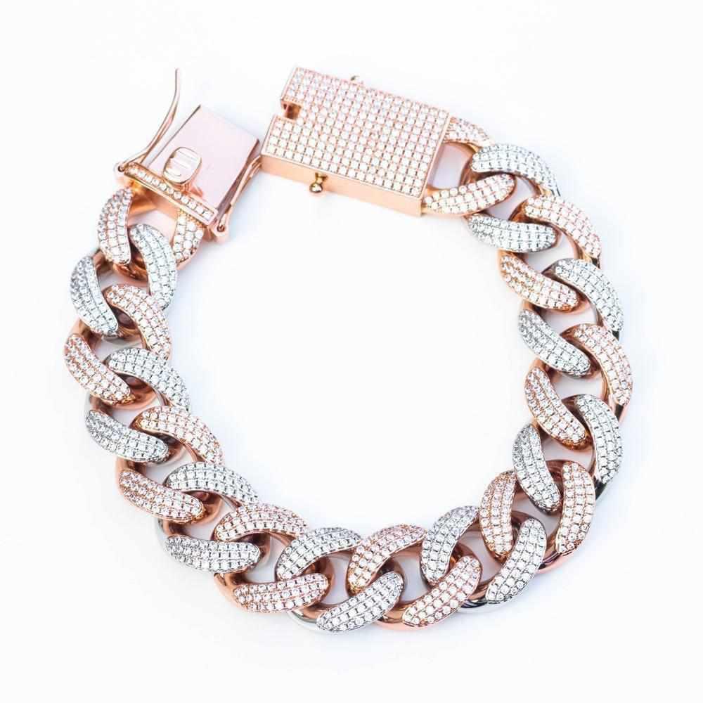 Premium Iced 18mm Two-Tone 1x1 Cuban Bracelet - (Gold/Rose Gold) - The Gifted Few