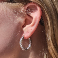 Sterling Silver Premium Single Row Hoop Woman's Earrings