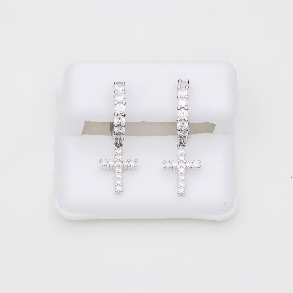 Sterling Silver Premium Iced Hoop & Cross Earrings - The Gifted Few