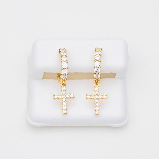 Sterling Silver Premium Iced Hoop & Cross Earrings - The Gifted Few