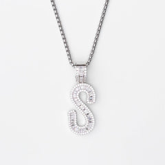 White Gold A-Z Custom Sterling Silver Baguette Initial Letter Pendant - The Gifted Few