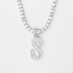 White Gold A-Z Custom Sterling Silver Baguette Initial Letter Pendant - The Gifted Few