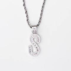 White Gold A-Z Custom Sterling Silver Baguette Initial Letter Pendant - The Gifted Few